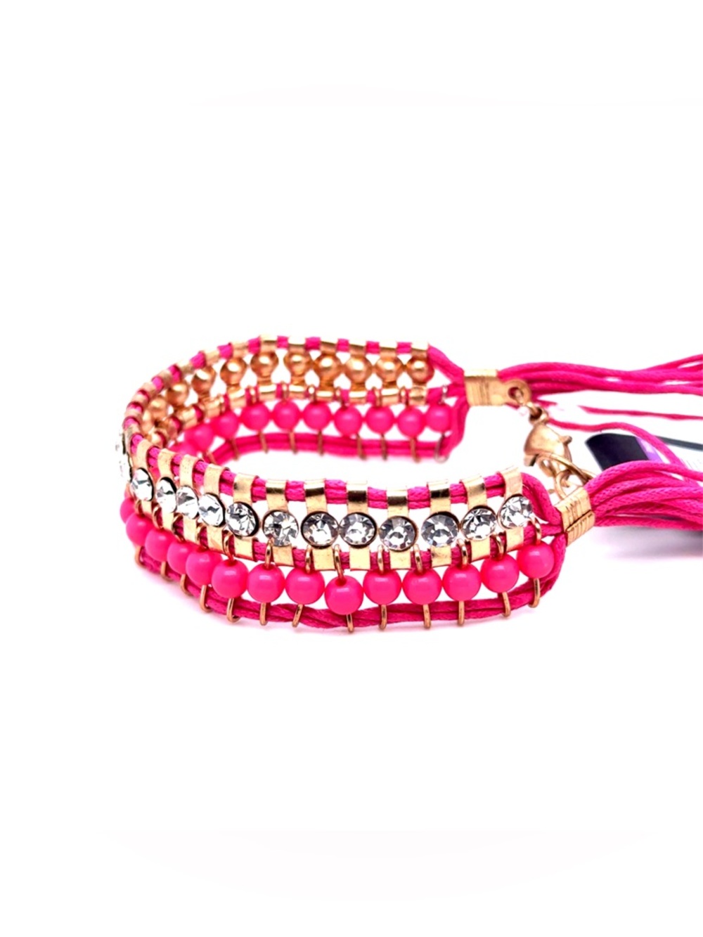 Pink Beaded Crystal Wrap Bracelet (E5) - Picture 2 of 5